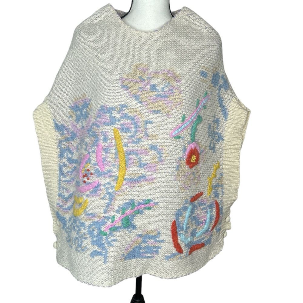 See And Be Seen Knit Shrug Sweater Medium Large Whimsical Abstract Vintage Boho